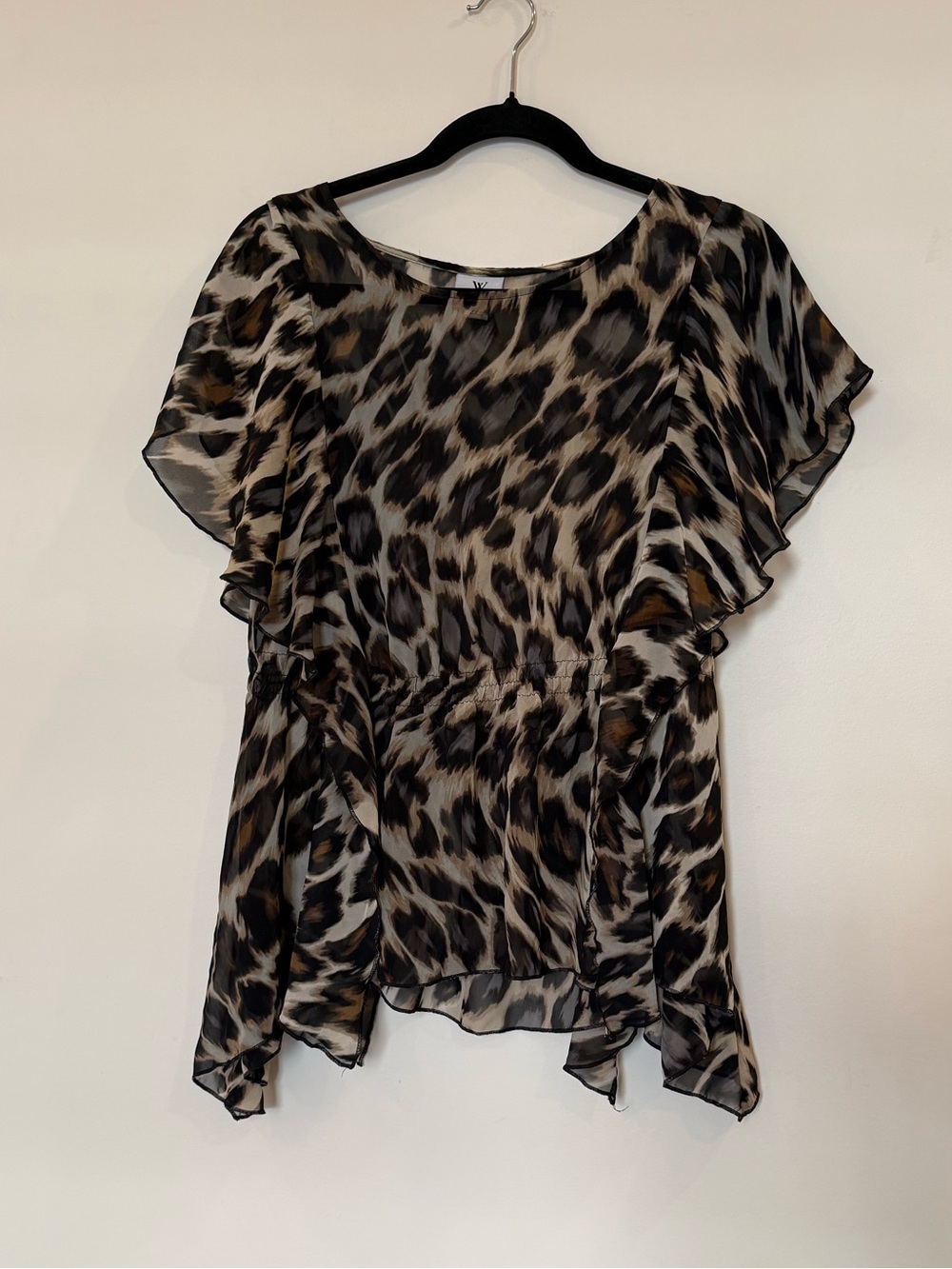 Vintage Y2K Animal Print Flutter Sleeve Top - Brown Leopard